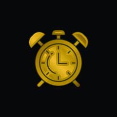 Alarm Clock gold plated metalic icon or logo vector