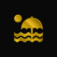 Beach gold plated metalic icon or logo vector