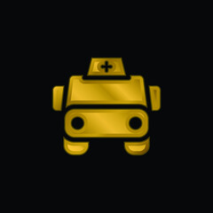 Ambulance gold plated metalic icon or logo vector