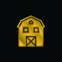 Barn gold plated metalic icon or logo vector