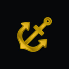 Anchor gold plated metalic icon or logo vector