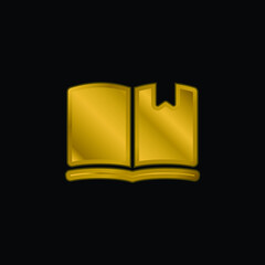 Book With Bookmark gold plated metalic icon or logo vector