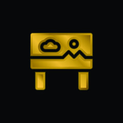 Billboard gold plated metalic icon or logo vector