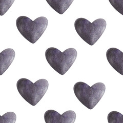 Dark blue watercolor heart seamless pattern. Template for decorating designs and illustrations.