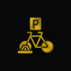 Bicycle Parking gold plated metalic icon or logo vector