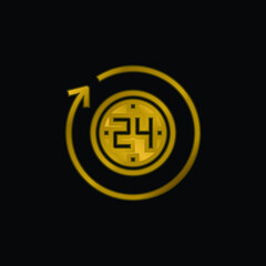 24 Hours gold plated metalic icon or logo vector
