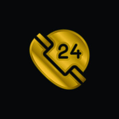 24 Hours gold plated metalic icon or logo vector
