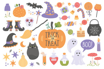 Halloween holiday cute vector elements set with white background