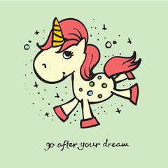 Magic cute unicorn set. Vector illustration for greeting card design, t-shirt print