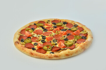 classic pizza with Cornish mushrooms, cheese and salami