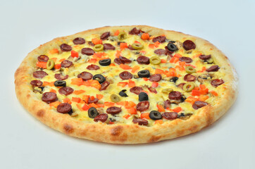 pizza with Cornish mushrooms, cheese and salami