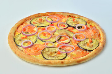 classic pizza with cheese, vegetables onion and tomato