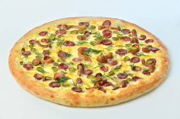 pizza with Cornish mushrooms, cheese and salami