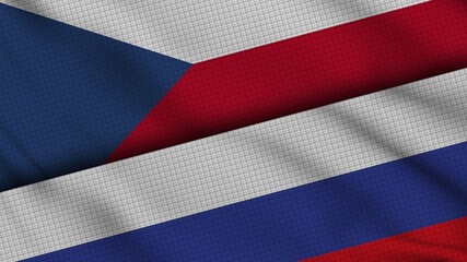 Czech Republic and Russia Flags Together, Wavy Fabric, Breaking News, Political Diplomacy Crisis Concept, 3D Illustration