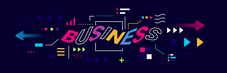 Vector Business Abstract Illustration with Word Business on Black Background