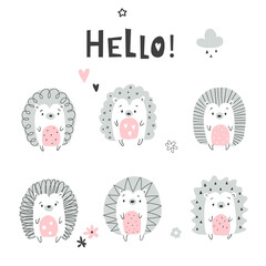 Cute funny hedgehog illustration. Perfect for nursery poster, kids wear, children print. © Colorlife
