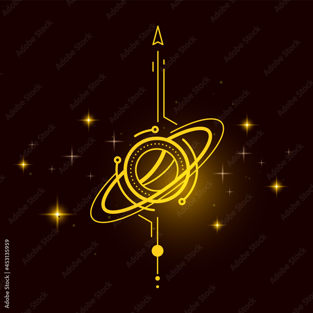 Canvas Prints vector illustration of abstract neon yellow light space symbol with circle, arrow and line