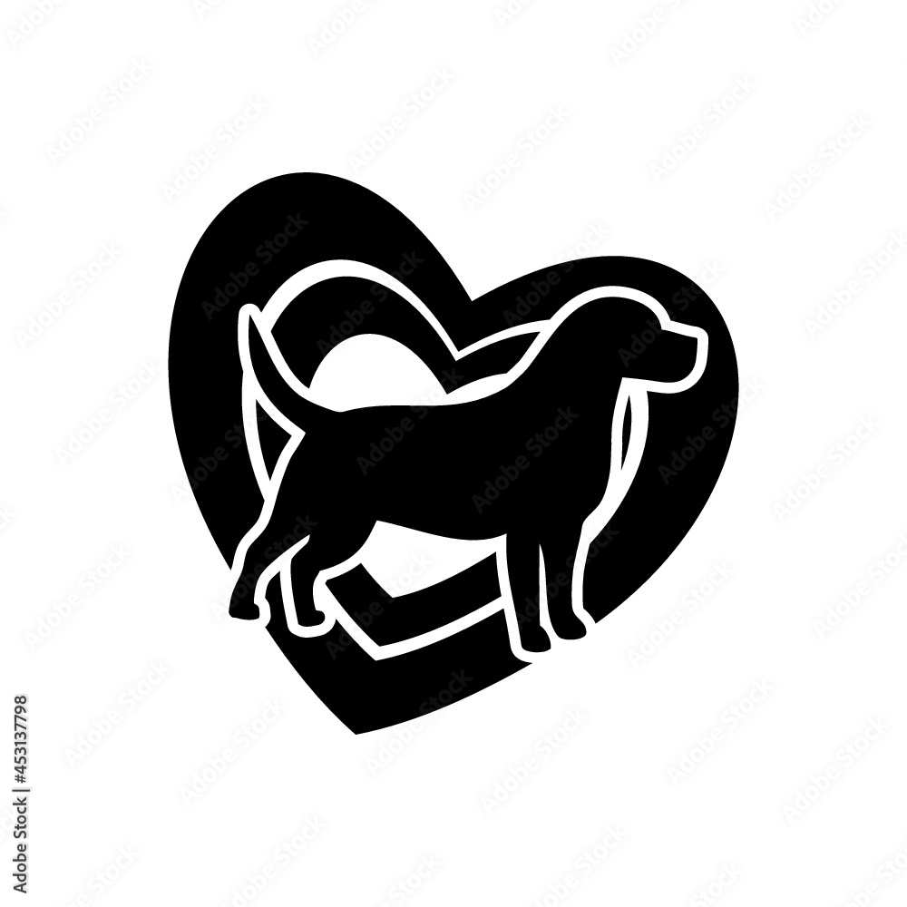 Sticker Dog silhouette and heart icon isolated on white background