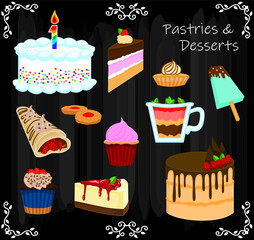 set of pastries and desserts