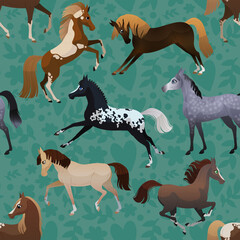 Seamless pattern with horse in flat style.