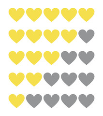 Heart of yellow and gray trending colors 2021 isolated on white background. Rating of sites, hotels, travel packages, online stores, reviews. 