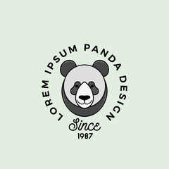 Line Style Panda Bear Face with Retro Typography. Abstract Vector Sign, Symbol or Logo Template. Cartoon Silhouette. Isolated