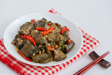 Stir Fried Long Eggplant with Pork. Thai food
