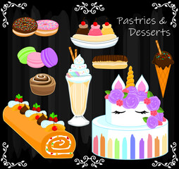 set of sweets and desserts