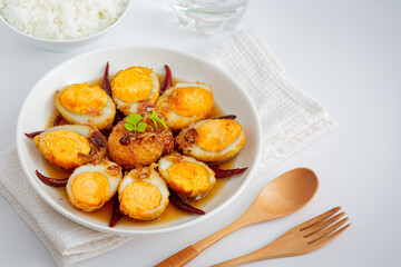Fried Boiled Egg with Tamarind Sauce