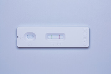 Coronavirus covid19 Ag positive test. Close-up of COVID-19 Antigen Rapid Test on white background.