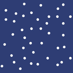 Textile design, web background. Seamless blue pattern with irregular white polka dots. Christmas night sky with falling snow abstract image.