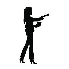 Business woman making presentation, coaching silhouette. Teacher or professor teaching.