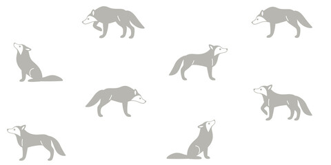 Simple seamless trendy animal pattern with wolf in different poses. Cartoon vector print.