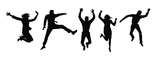 Happy business people jumping silhouette set vector illustration