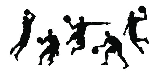 Man plays basketball set silhouette vector illustration