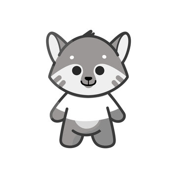 Cute plush wolf wearing shirt. Сhildren's stuffed toy. Cartoon vector illustration.