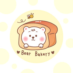 cute bear in bakery kawaii logo cartoon.