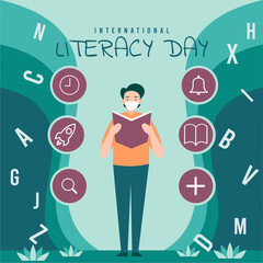 literacy day celebration illustration. vector illustration