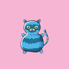 kawaii cute blue cat isolated on pink background. Cartoon happy blue baby kitten with big eyes