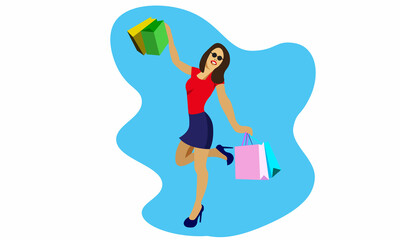 Fashionable Shopping Girl Flat Vector