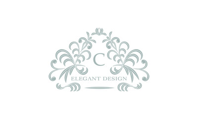 Elegant floral monogram template with letter C. Logo, business sign, identical for restaurant, boutique, hotel, heraldry, jewelry.