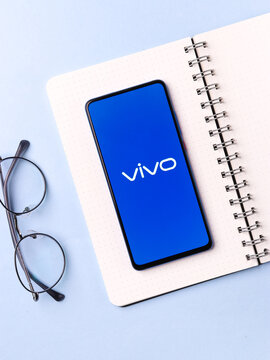 Assam, india - January 15, 2020 : Vivo logo on phone screen stock image.
