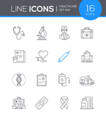 Medicine and Healthcare - line design style icons set