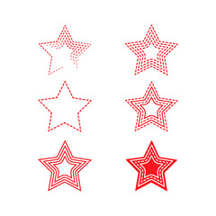 Set of red stars on white background. Contour drawing. Star shape icon.