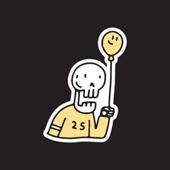 Skull holding balloon illustration. Vector graphics for t-shirt prints and other uses.