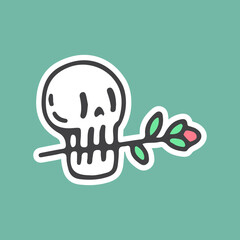 Skull biting a rose illustration. Vector graphics for t-shirt prints and other uses.