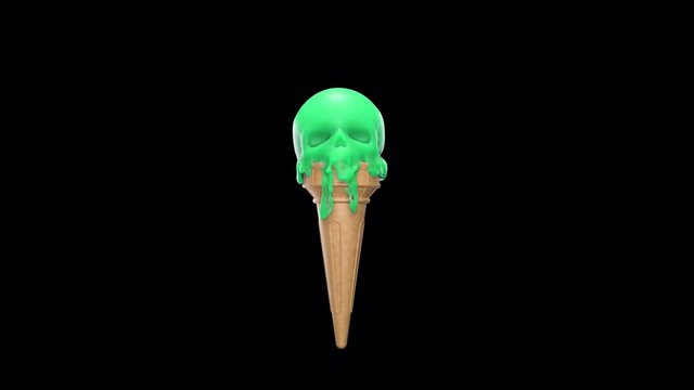 Green Melting ice cream in the form of a skull with alpha channel