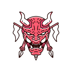 Japanese devil with flags and spear illustration. Vector graphics for t-shirt prints and other uses.