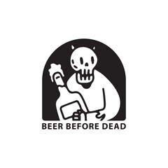 Skull holding beer bottle. Vector graphics for t-shirt prints and other uses.