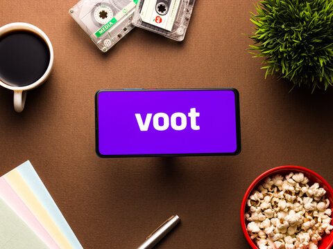 Voot mobile app logo - a video streaming service photographed for stock. sunday , April 20, 2020, Assam, india.